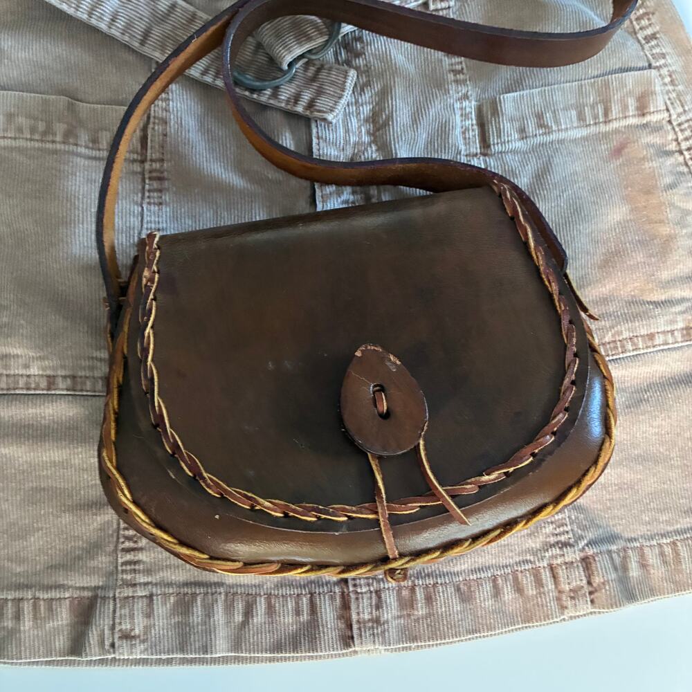 Vintage Handmade Brown Leather Saddle Bag Crossbody | Boho Western Artisan Purse - Picture 15 of 16